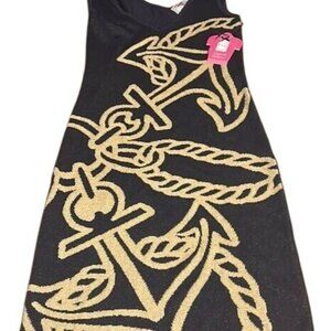 Original Knitwear Yoana Baraschi Anchor & Rope Print Black/Gold Lurex Dress XS-